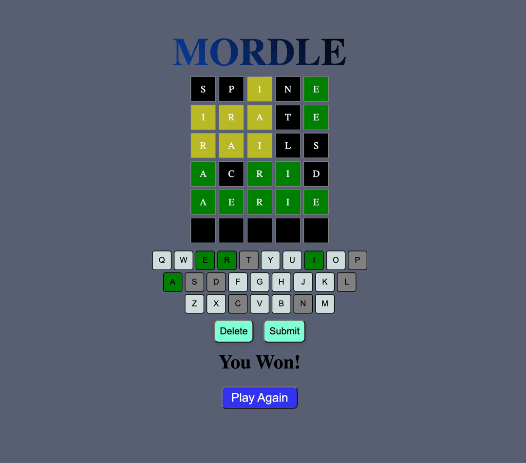 Screenshot of mordle app